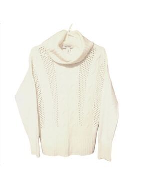 White House Black Market Cowl Neck Cable Knit Open Stitch Sweater White Small